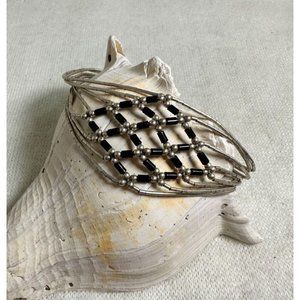 Sterling Silver Liquid Bead 8 Strand Bracelet with Black & Silver Accents 7 3/4"